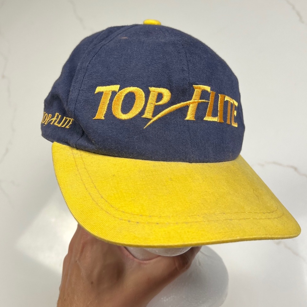 Top-Flite Golf Hat Mens Navy Blue Yellow Embroidered Adjustable Pro Pocket Cap